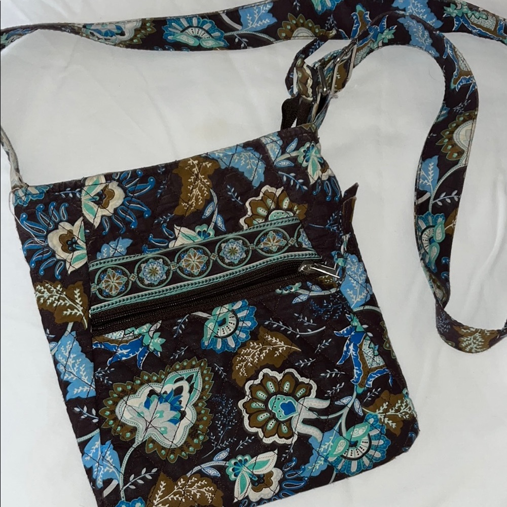 Vera Bradley Blue and Brown Crossbody Bag with Intricate Design